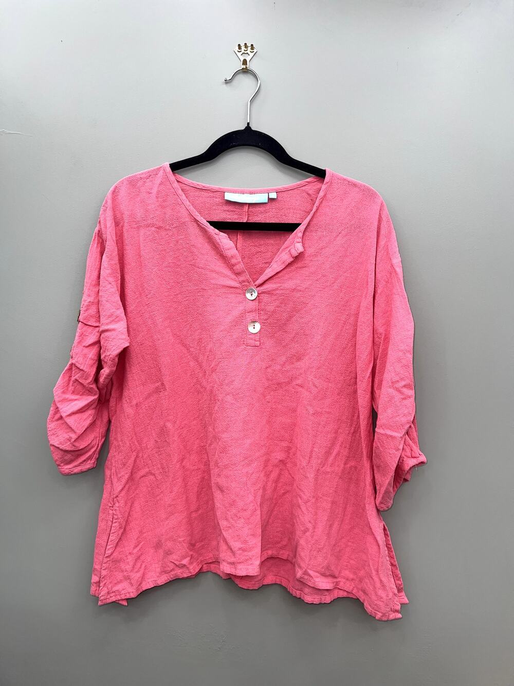 Anthony's Resort Wear Pink Gauze Cotton Tunic Top Button Sleeve Beach Cover Up